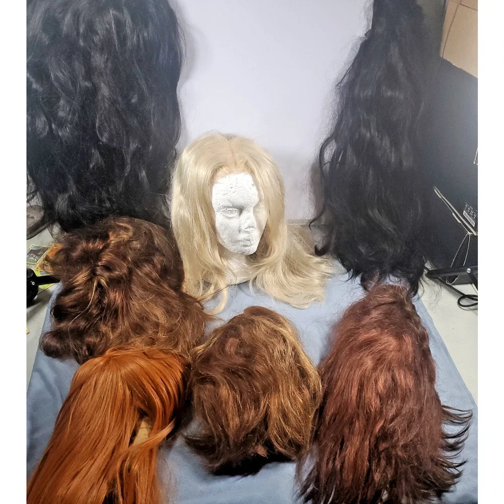 Mixed Wig Lot Human Hair & Synthetic Wigs Cosplay Drag Costume Resale 7pc